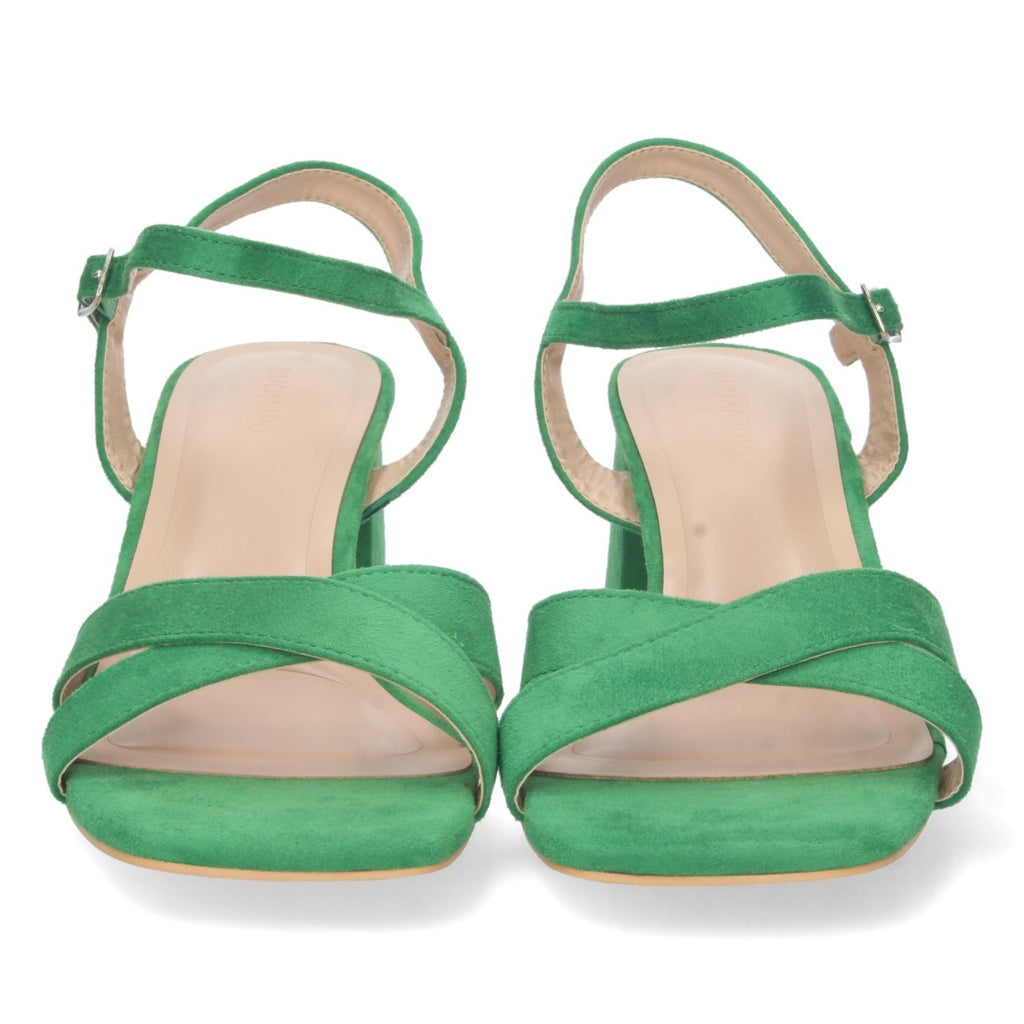 Sandalias Verdes de Tacón con Palas Cruzadas