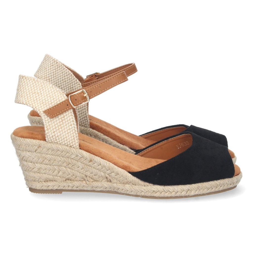 Sandalias Negras Mujer Cuña Yute Valenciana Pala Abierta