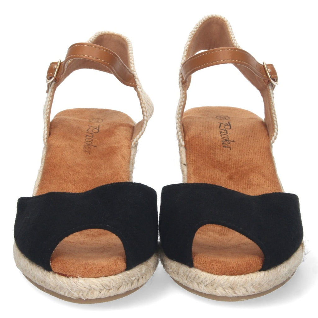 Sandalias Negras Mujer Cuña Yute Valenciana Pala Abierta