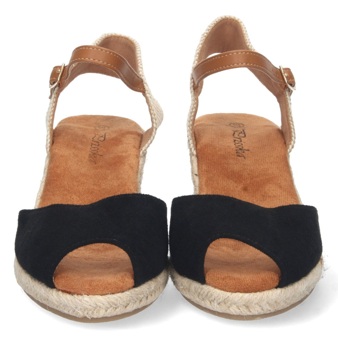 Sandalias Negras Mujer Cuña Yute Valenciana Pala Abierta
