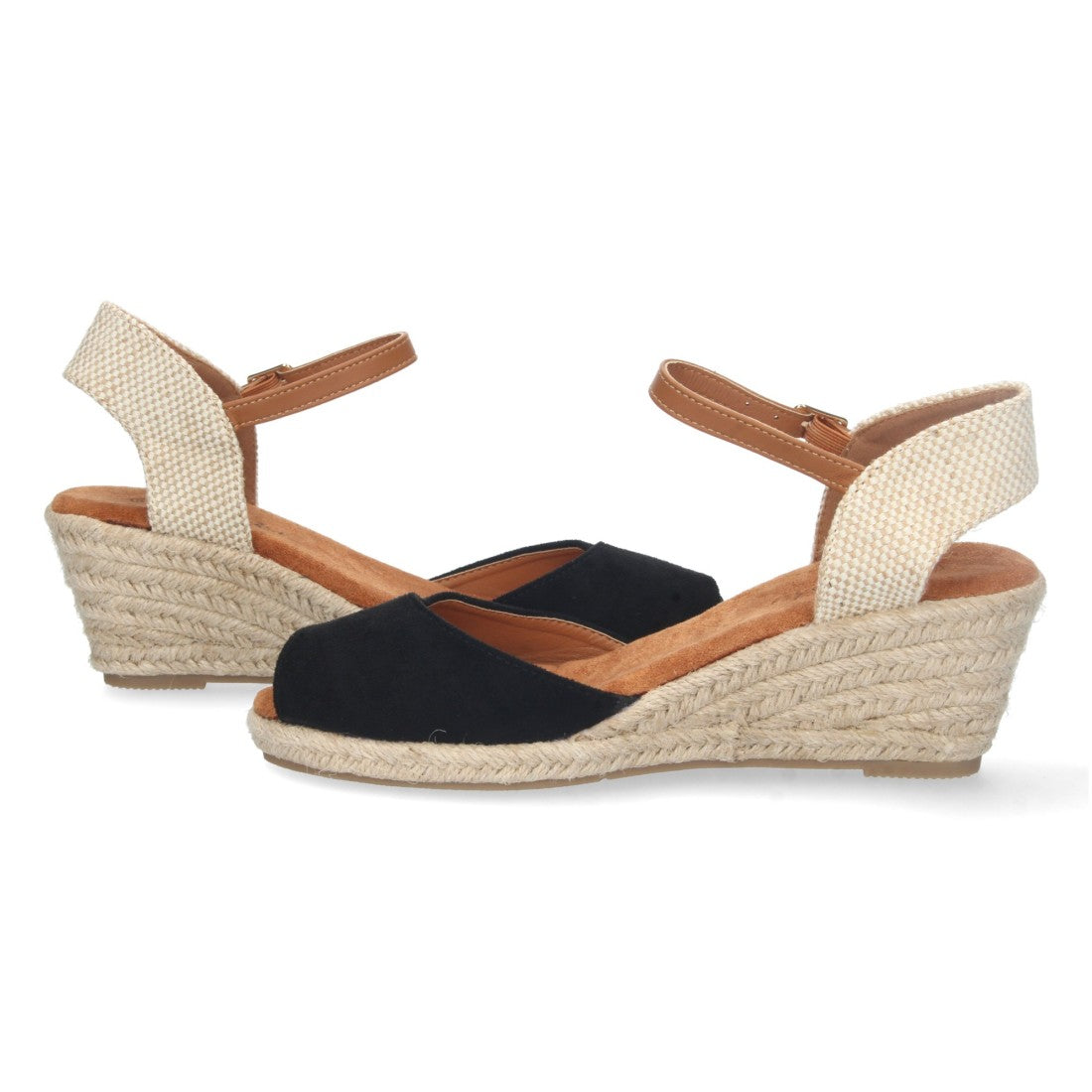 Sandalias Negras Mujer Cuña Yute Valenciana Pala Abierta