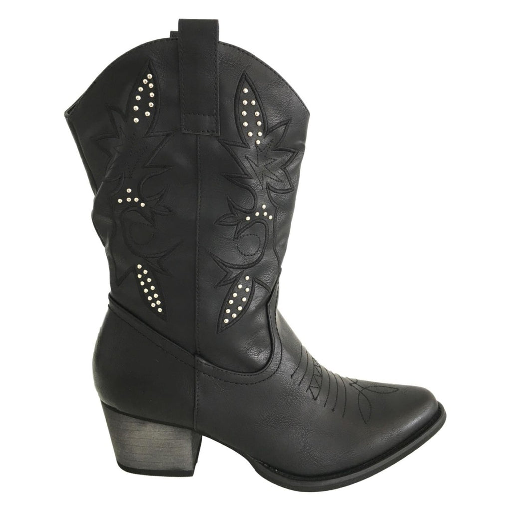 Botas Cowboy Negras con Tachuelas y Flores