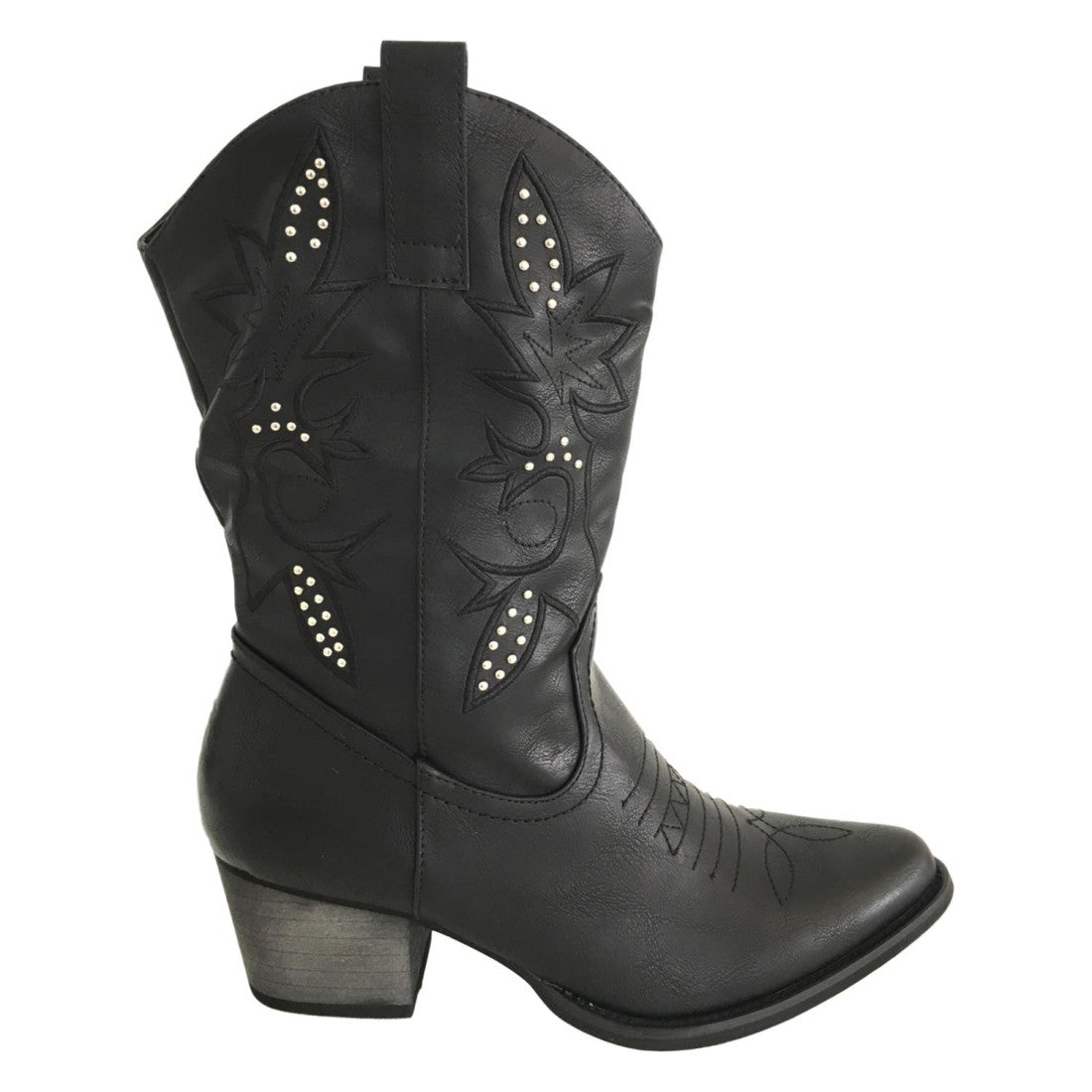 Botas Cowboy Negras con Tachuelas y Flores