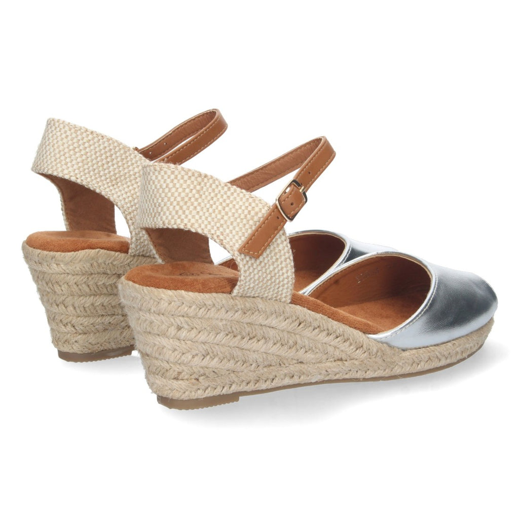 Sandalias Plateadas Mujer Cuña Yute Valenciana Pala Abierta