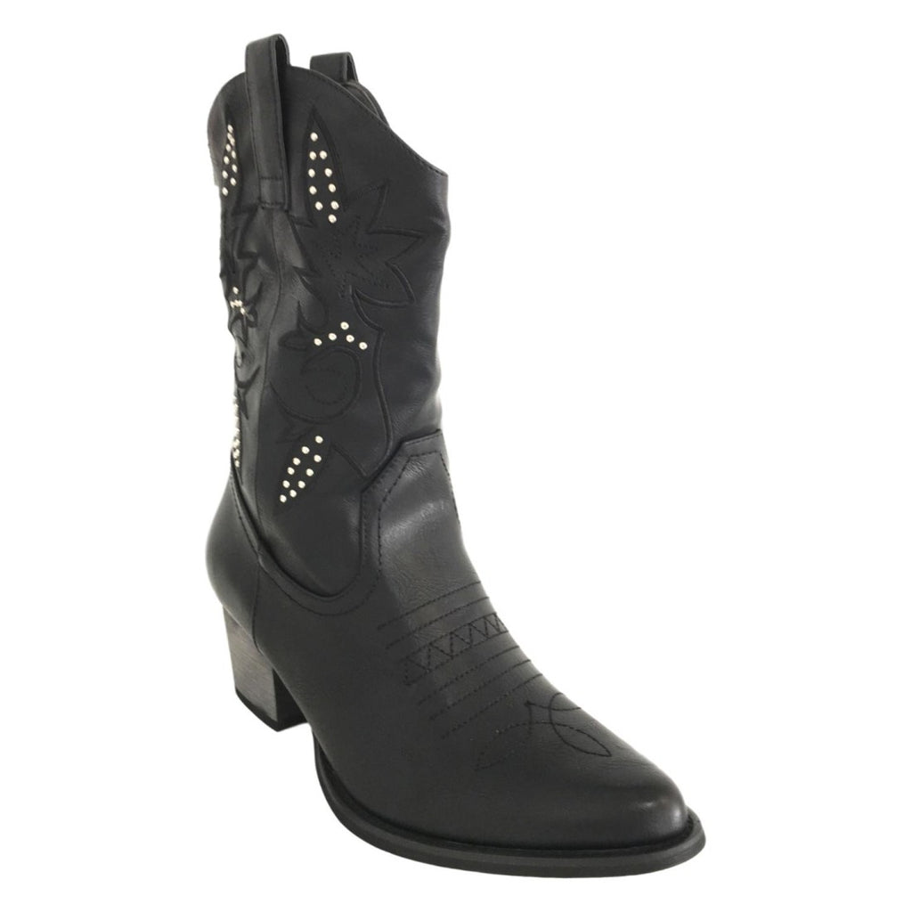Botas Cowboy Negras con Tachuelas y Flores