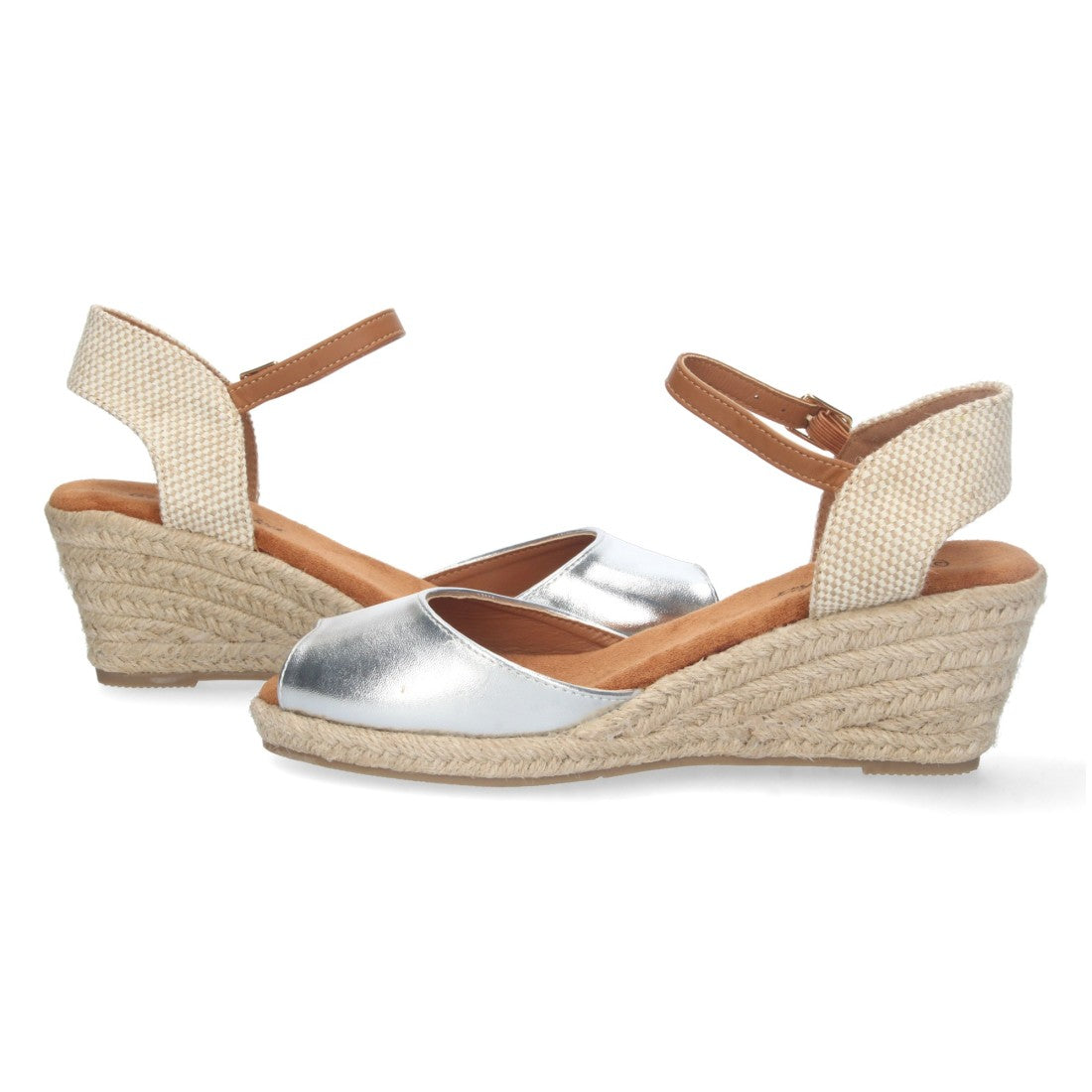 Sandalias Plateadas Mujer Cuña Yute Valenciana Pala Abierta