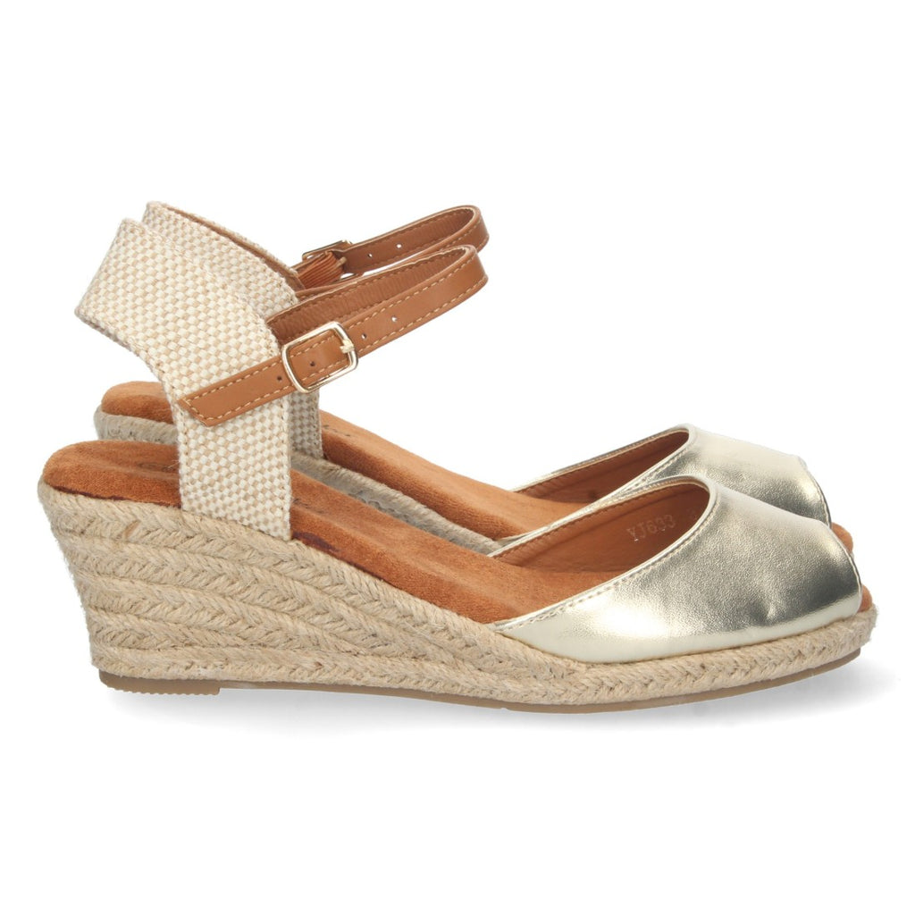 Sandalias Doradas Mujer Cuña Yute Valenciana Pala Abierta