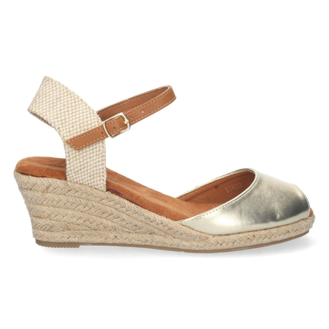 Sandalias Doradas Mujer Cuña Yute Valenciana Pala Abierta