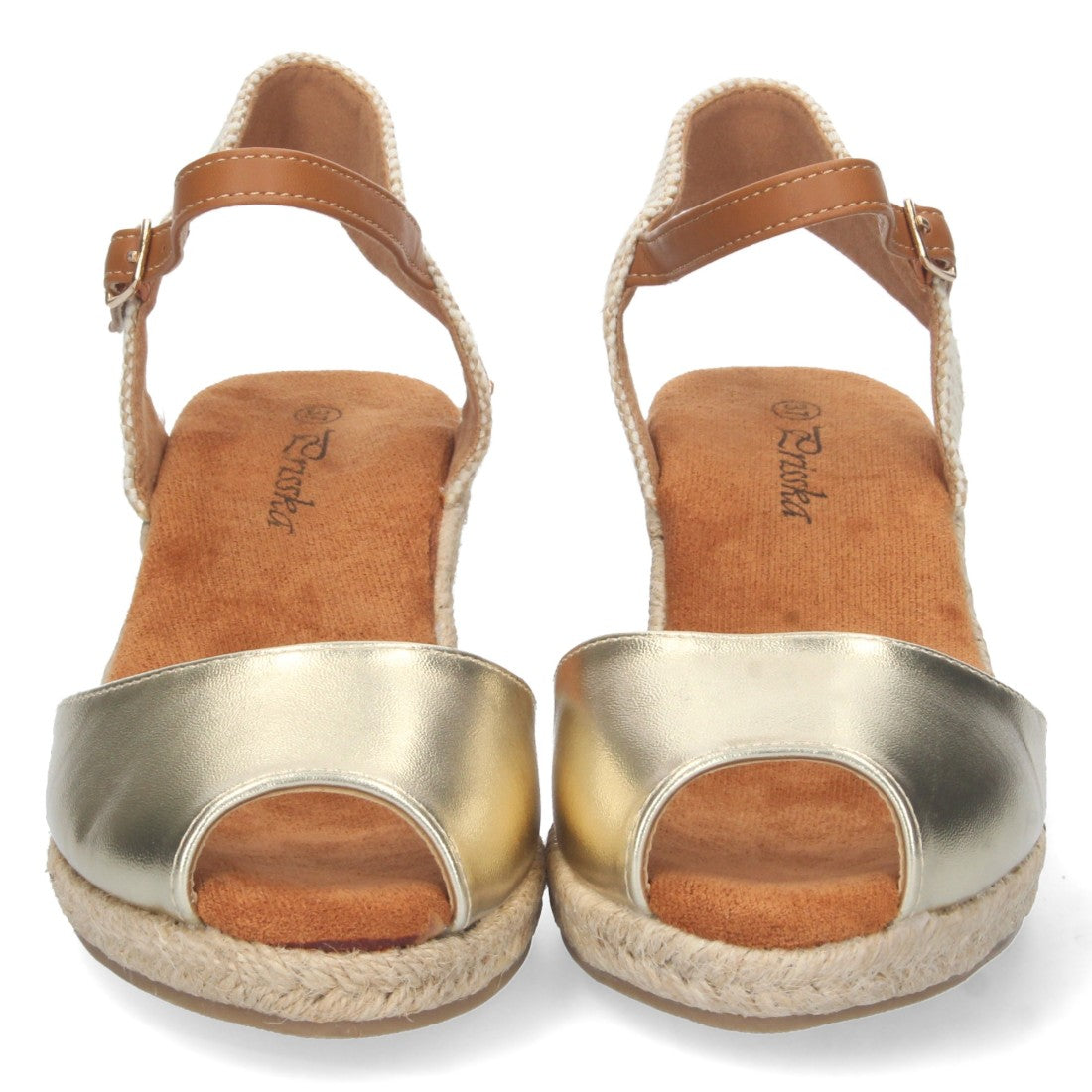 Sandalias Doradas Mujer Cuña Yute Valenciana Pala Abierta