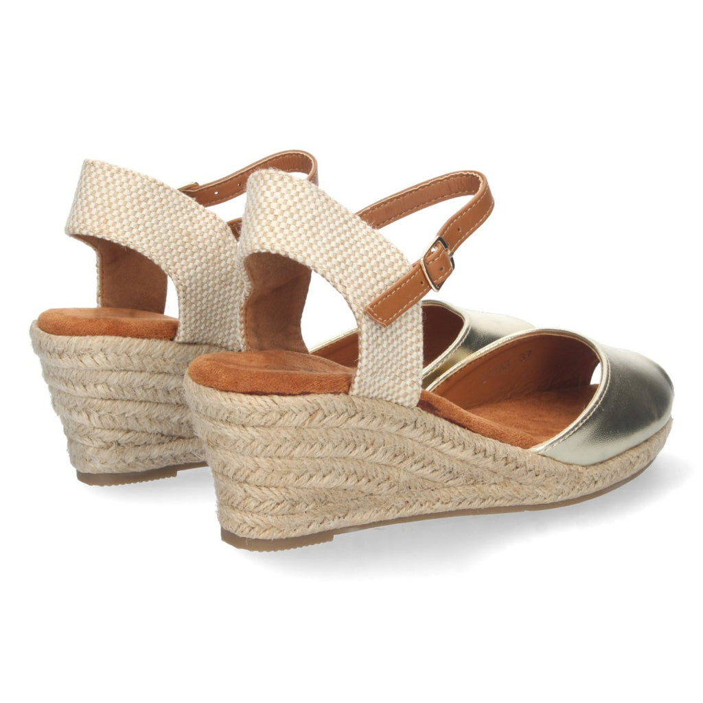 Sandalias Doradas Mujer Cuña Yute Valenciana Pala Abierta