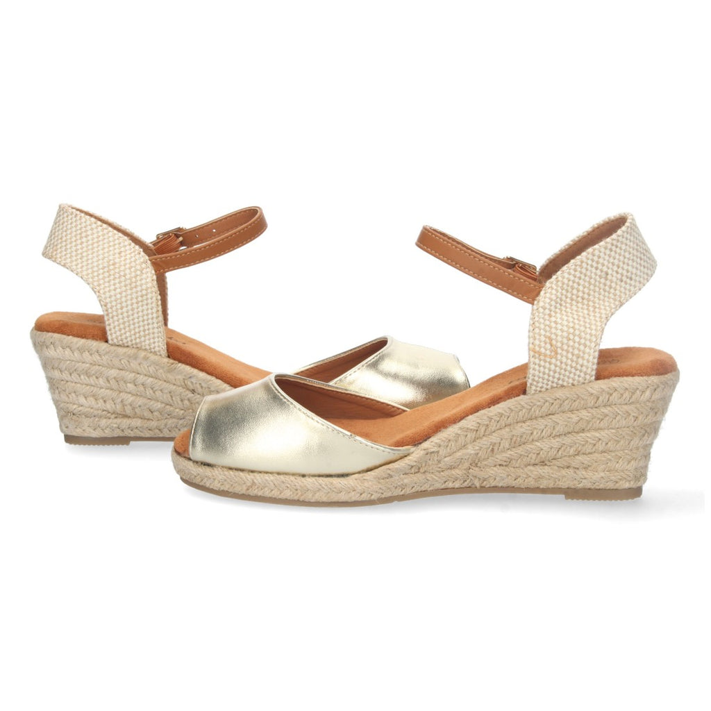 Sandalias Doradas Mujer Cuña Yute Valenciana Pala Abierta