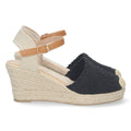 Sandalias Negras Mujer Cuña Estilo Valenciana Yute Pala Bordada Elegantes