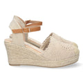Sandalias Beige Mujer Cuña Estilo Valenciana Yute Pala Bordada Elegantes