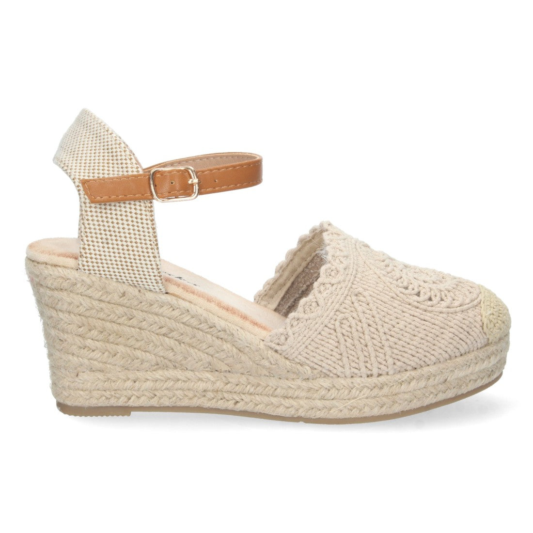 Sandalias Beige Mujer Cuña Estilo Valenciana Yute Pala Bordada Elegantes