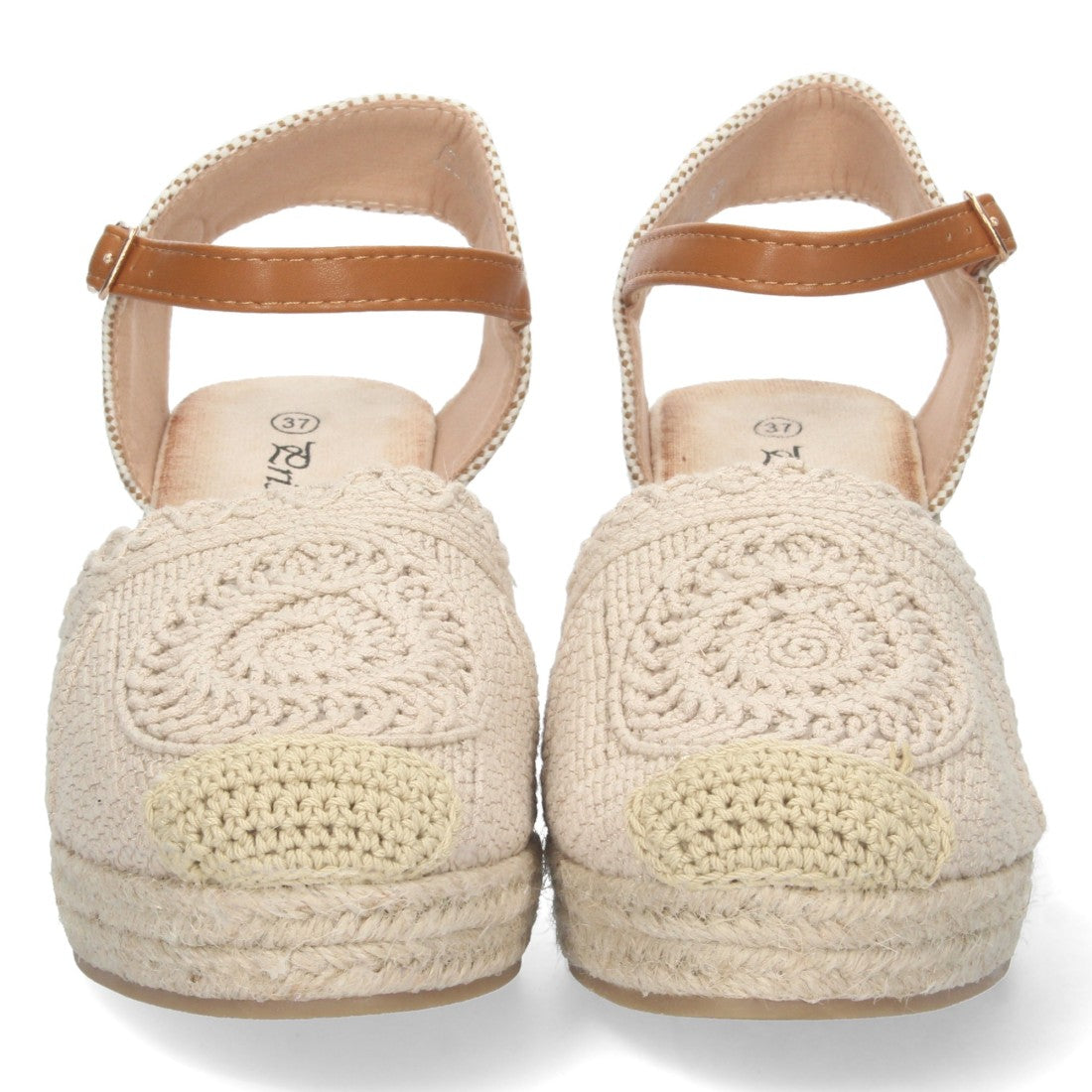 Sandalias Beige Mujer Cuña Estilo Valenciana Yute Pala Bordada Elegantes