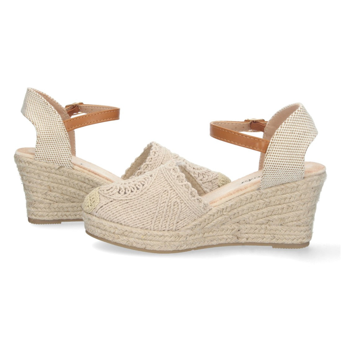 Sandalias Beige Mujer Cuña Estilo Valenciana Yute Pala Bordada Elegantes