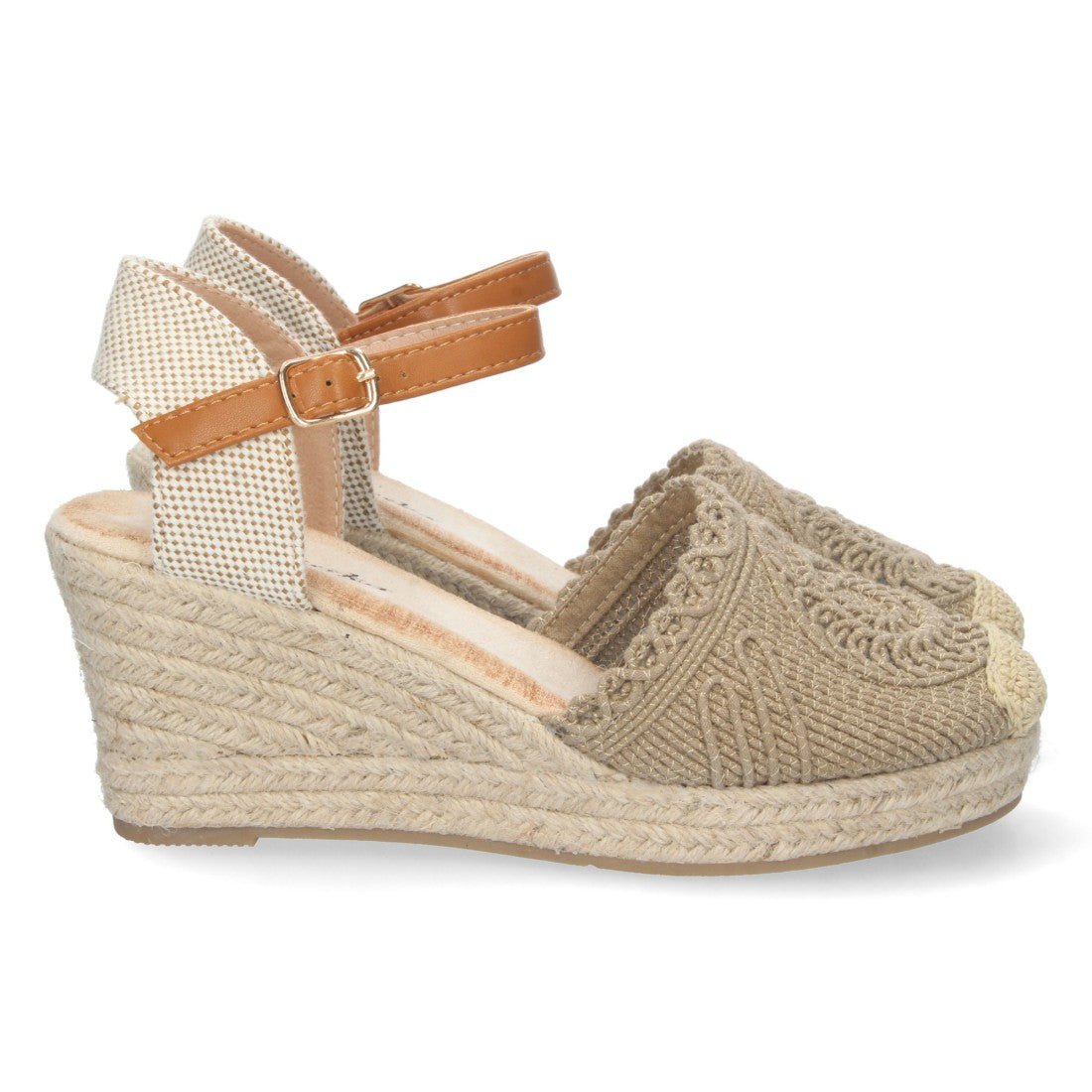 Sandalias Kaki Mujer Cuña Estilo Valenciana Yute Pala Bordada Elegantes