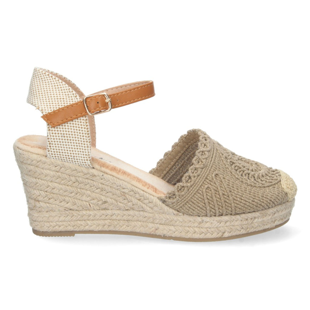 Sandalias Kaki Mujer Cuña Estilo Valenciana Yute Pala Bordada Elegantes