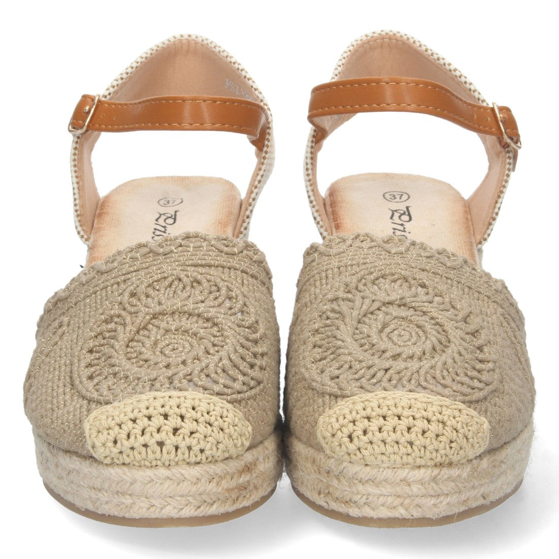 Sandalias Kaki Mujer Cuña Estilo Valenciana Yute Pala Bordada Elegantes