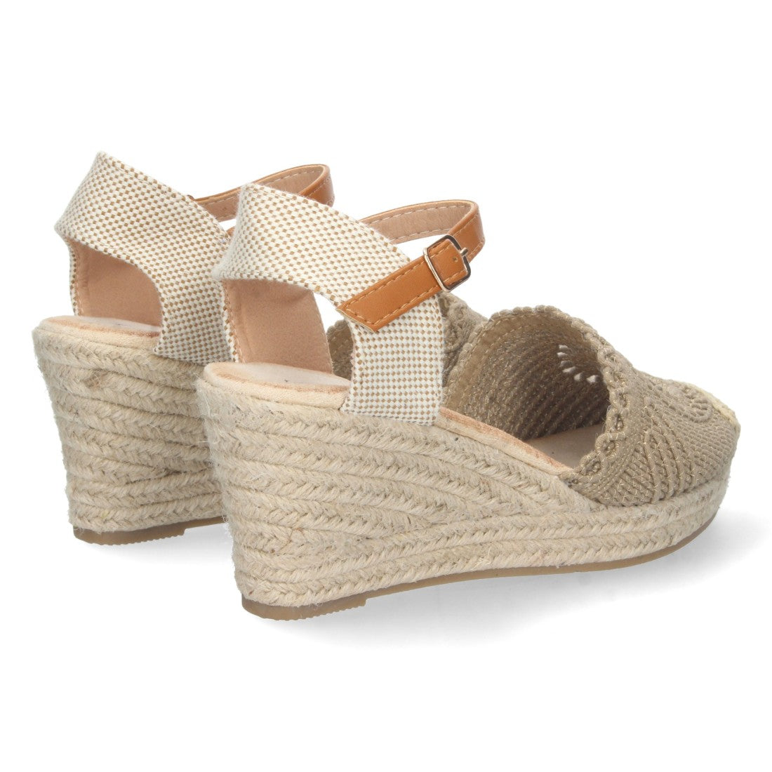 Sandalias Kaki Mujer Cuña Estilo Valenciana Yute Pala Bordada Elegantes