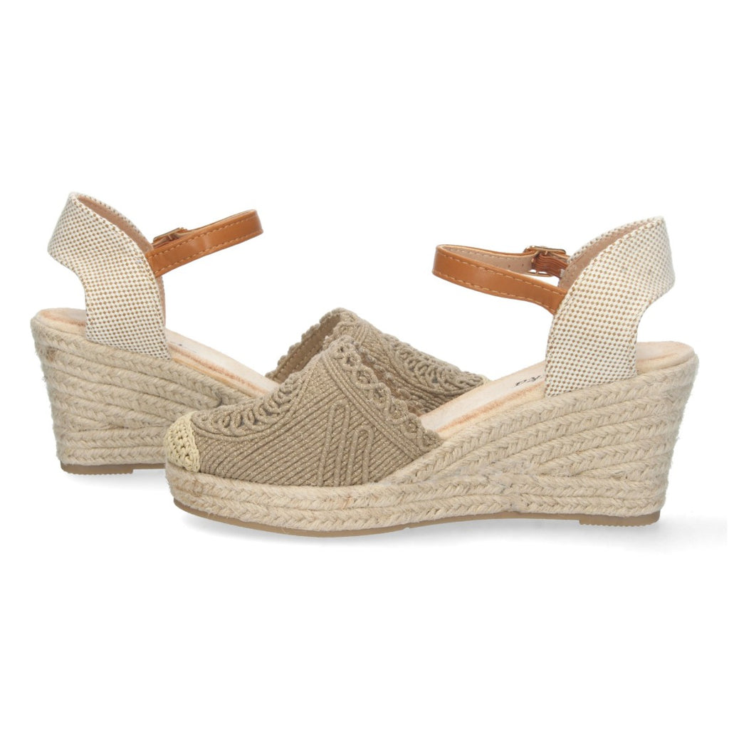 Sandalias Kaki Mujer Cuña Estilo Valenciana Yute Pala Bordada Elegantes