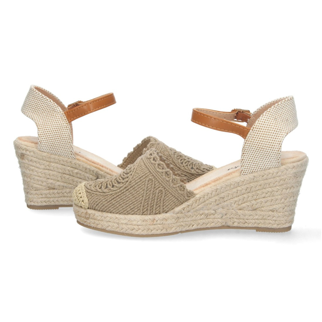 Sandalias Kaki Mujer Cuña Estilo Valenciana Yute Pala Bordada Elegantes