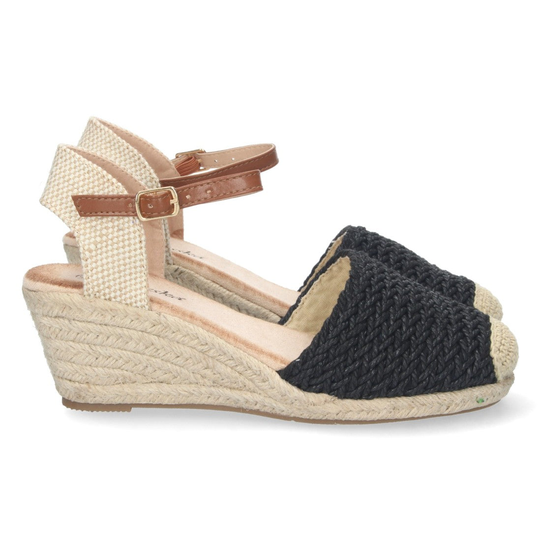 Sandalias Negras Mujer Cuña Yute Valenciana Rafia