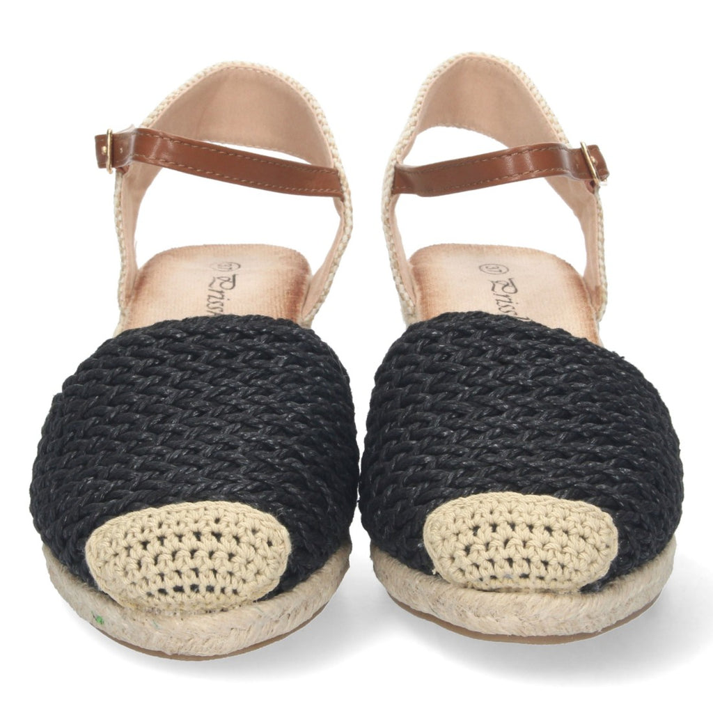 Sandalias Negras Mujer Cuña Yute Valenciana Rafia