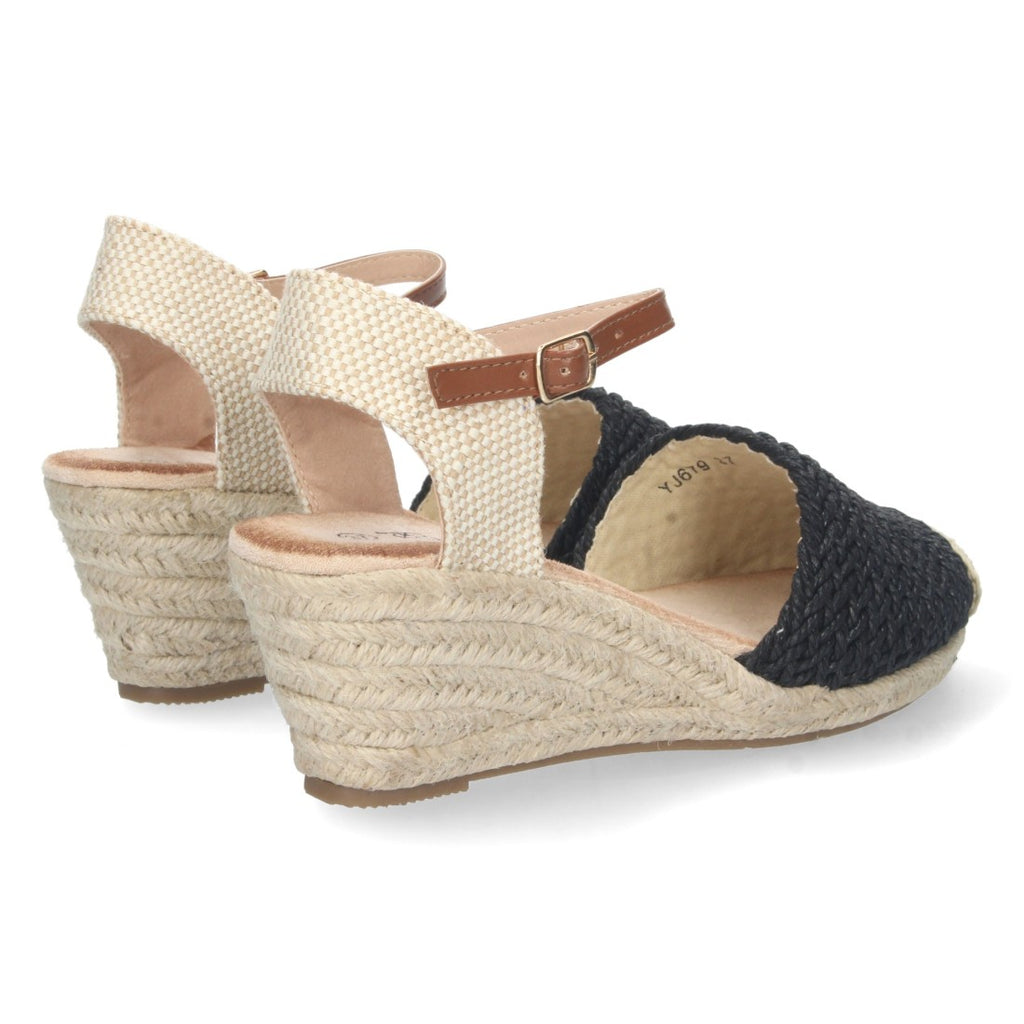 Sandalias Negras Mujer Cuña Yute Valenciana Rafia