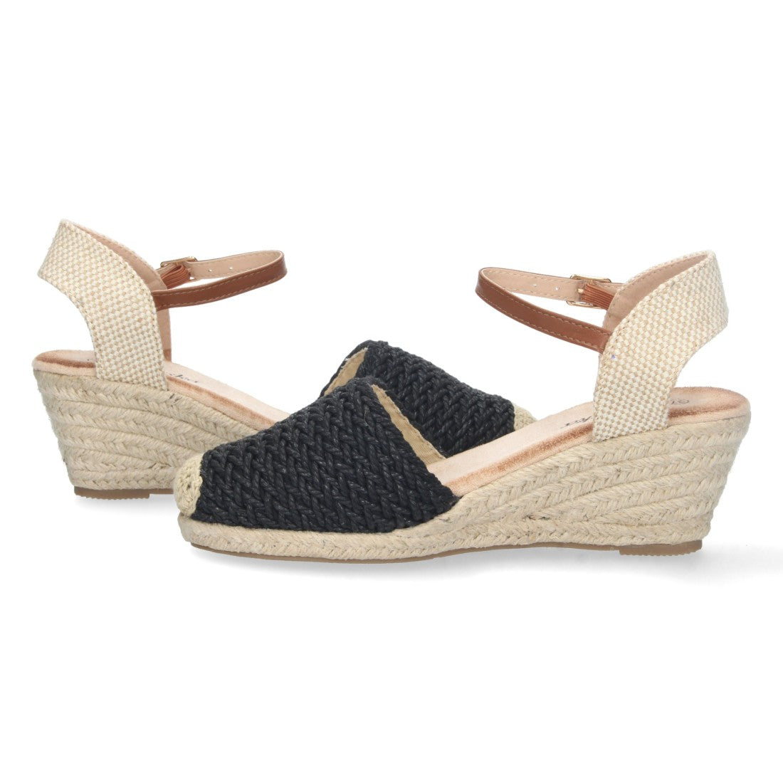 Sandalias Negras Mujer Cuña Yute Valenciana Rafia