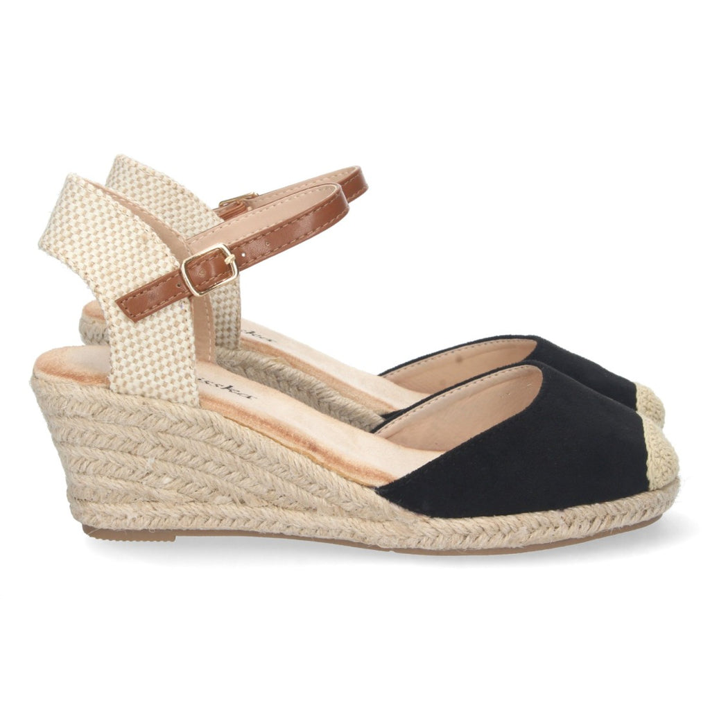 Sandalias Negras Mujer Cuña Yute Valenciana Pala Cerrada