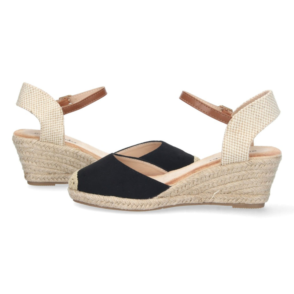 Sandalias Negras Mujer Cuña Yute Valenciana Pala Cerrada