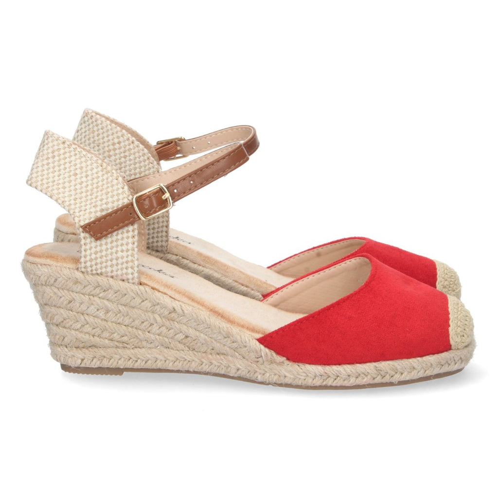 Sandalias Rojas Mujer Cuña Yute Valenciana Pala Cerrada
