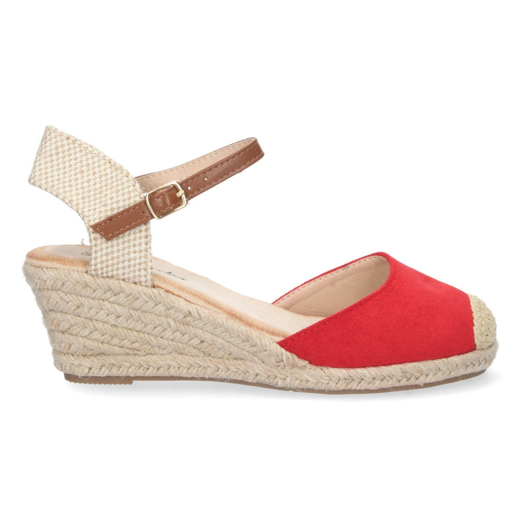 Sandalias Rojas Mujer Cuña Yute Valenciana Pala Cerrada