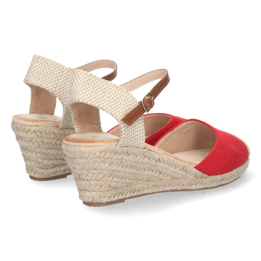 Sandalias Rojas Mujer Cuña Yute Valenciana Pala Cerrada