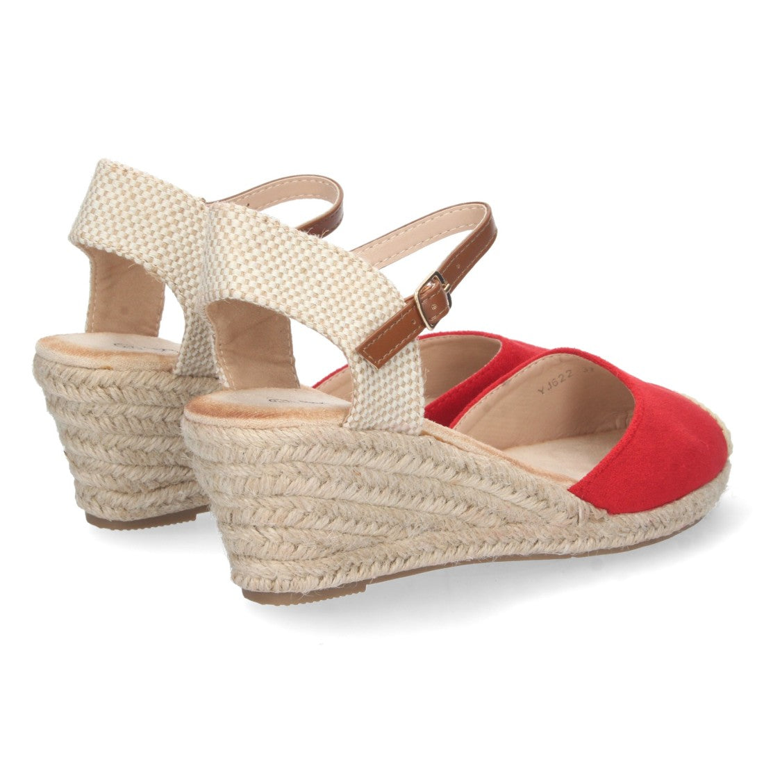 Sandalias Rojas Mujer Cuña Yute Valenciana Pala Cerrada