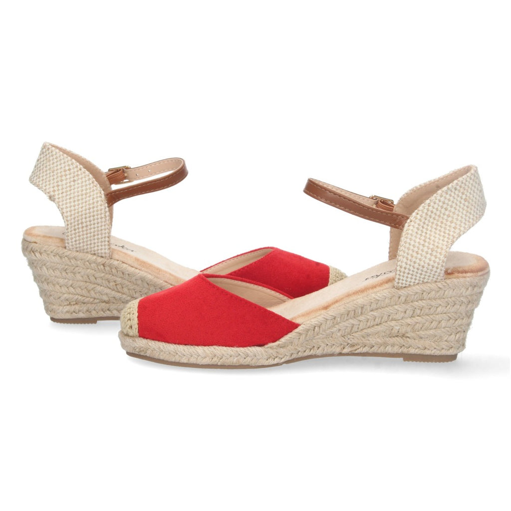 Sandalias Rojas Mujer Cuña Yute Valenciana Pala Cerrada