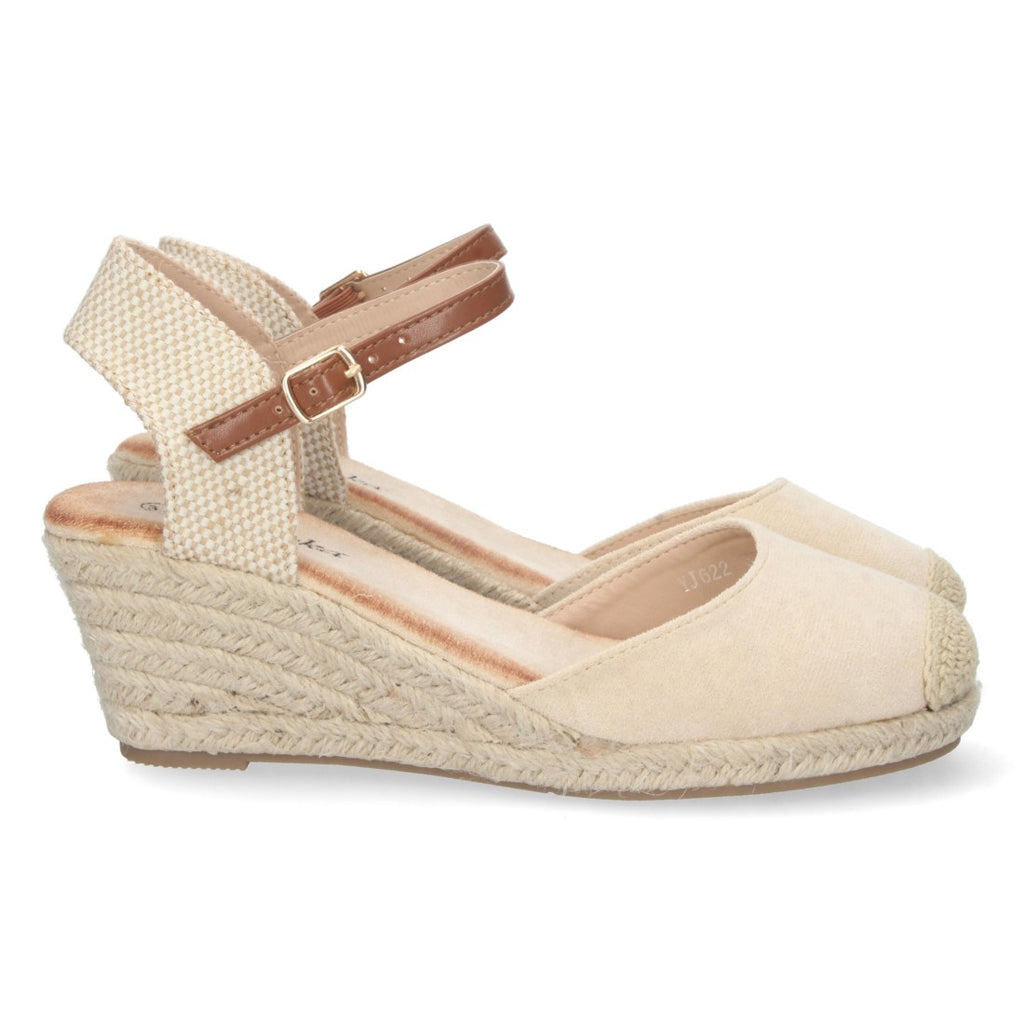 Sandalias Beige Mujer Cuña Yute Valenciana Pala Cerrada