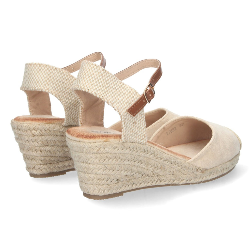 Sandalias Beige Mujer Cuña Yute Valenciana Pala Cerrada