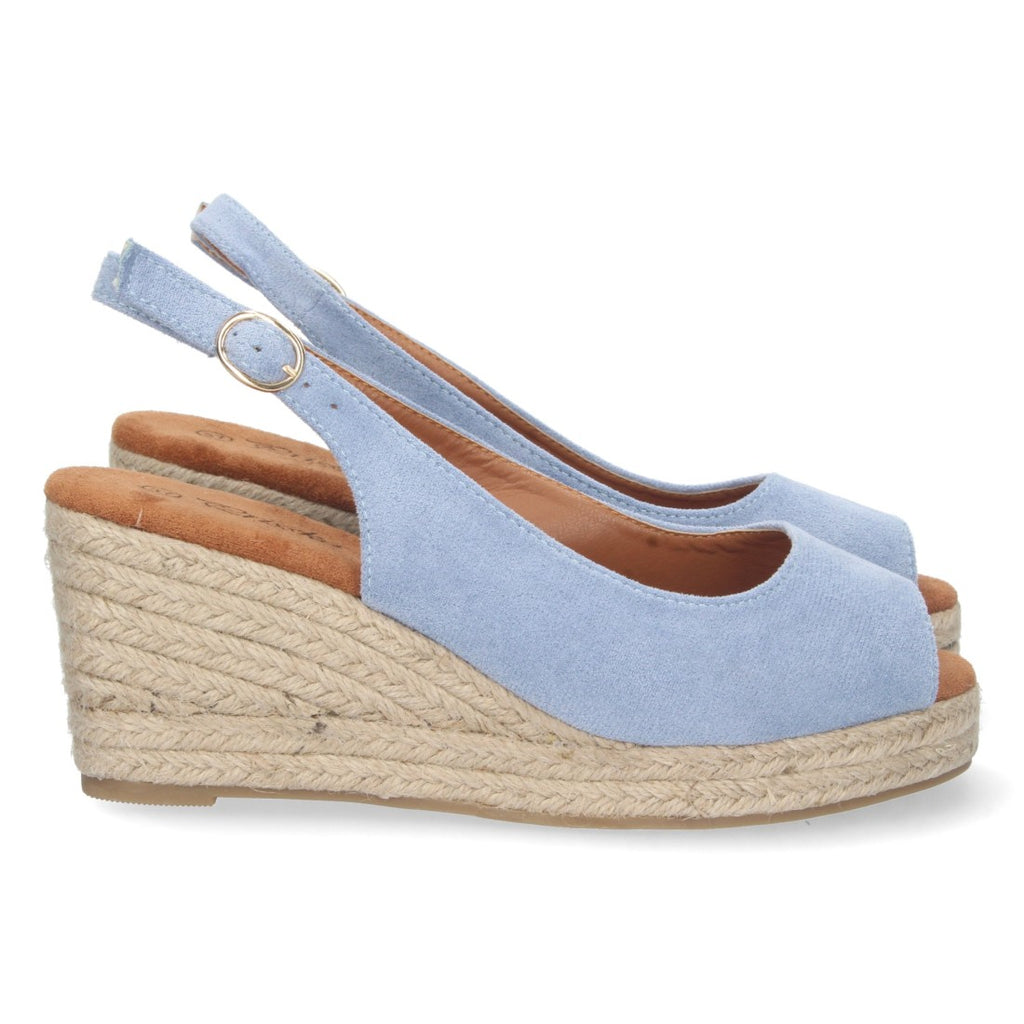 Sandalias Azules Mujer Cuña Yute Punta Abierta Elegantes