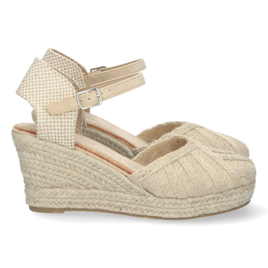 Sandalias Beige Mujer Cuña Yute Rafia Pala Cerrada Cómodas