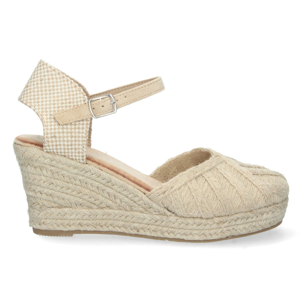 Sandalias Beige Mujer Cuña Yute Rafia Pala Cerrada Cómodas