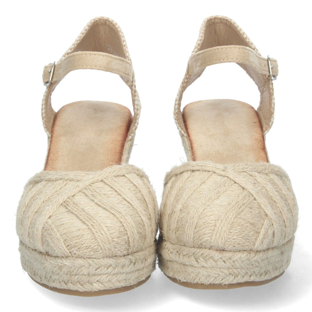 Sandalias Beige Mujer Cuña Yute Rafia Pala Cerrada Cómodas