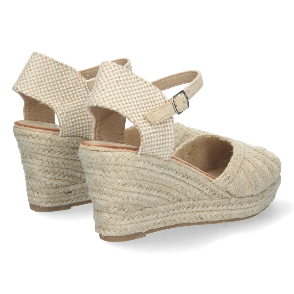 Sandalias Beige Mujer Cuña Yute Rafia Pala Cerrada Cómodas