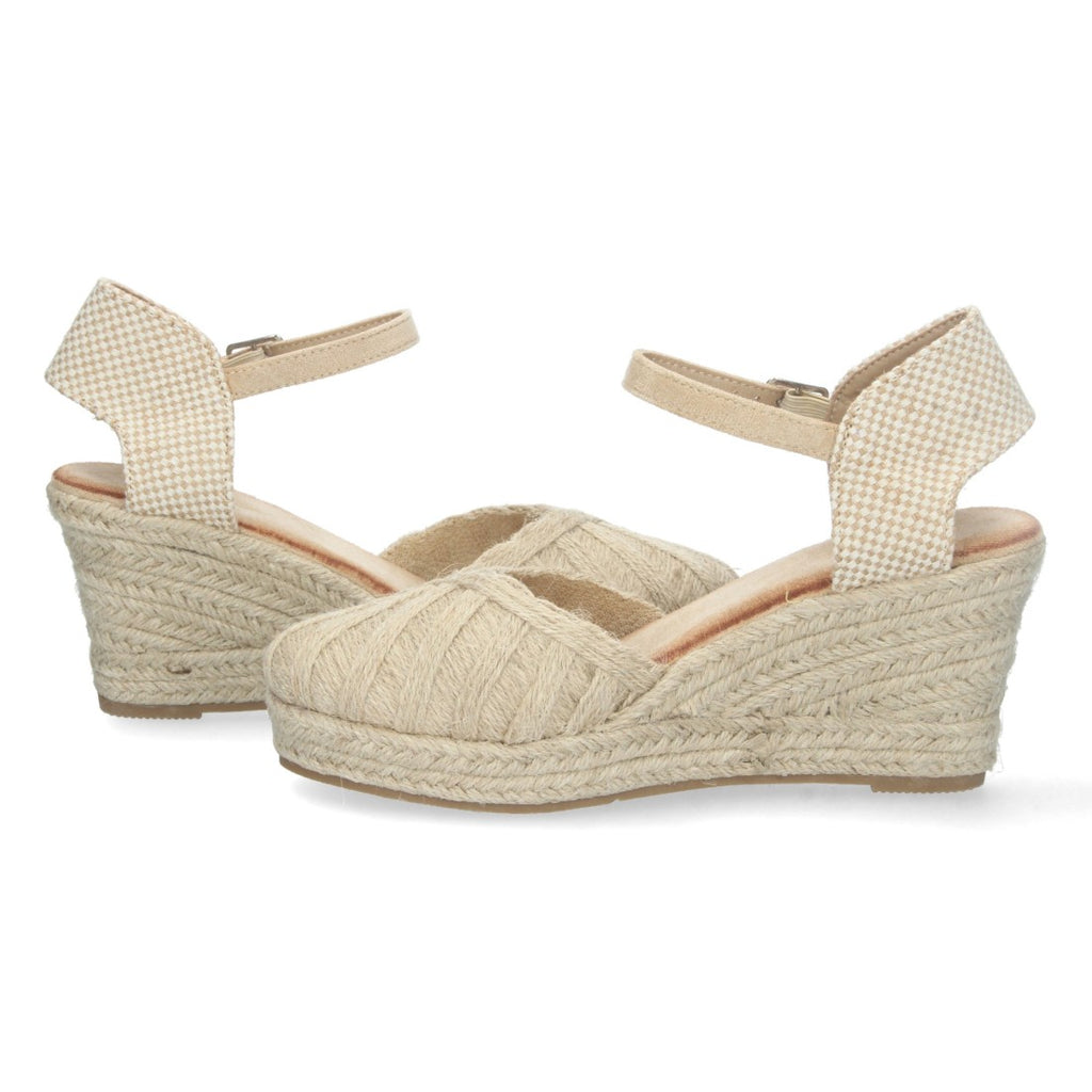 Sandalias Beige Mujer Cuña Yute Rafia Pala Cerrada Cómodas
