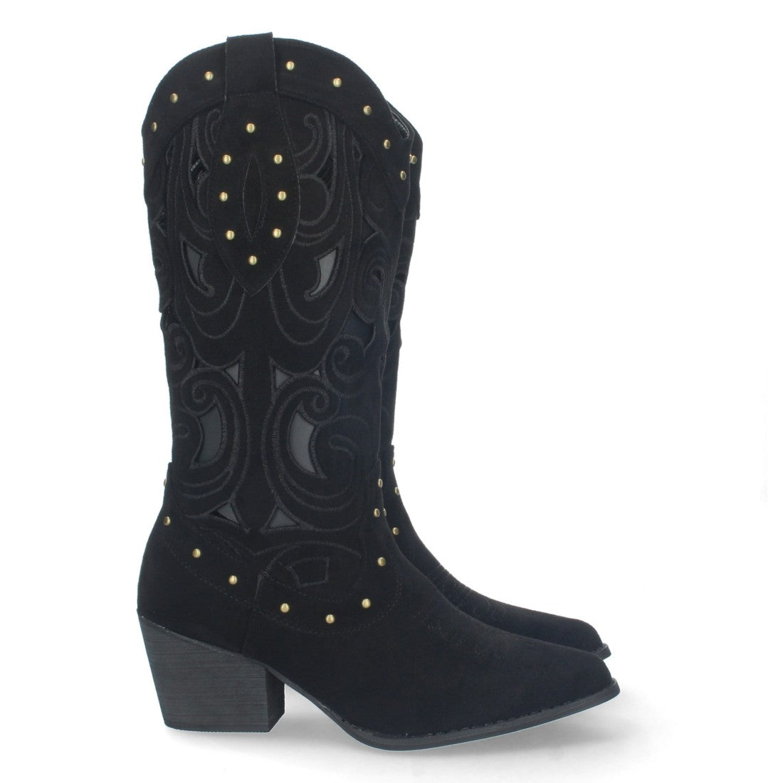 Botas con Tacón, Calados y Tachuelas - Negro