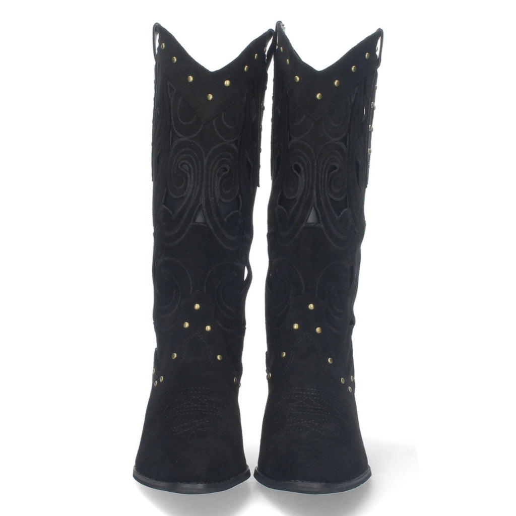 Botas con Tacón, Calados y Tachuelas - Negro