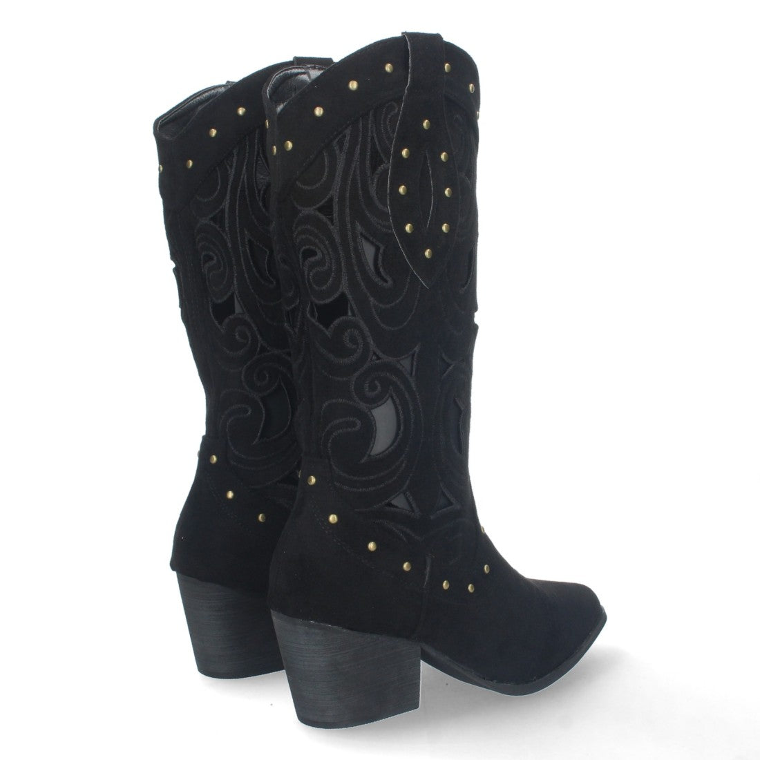 Botas con Tacón, Calados y Tachuelas - Negro