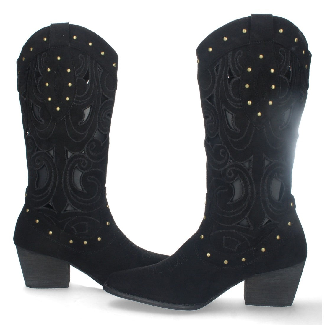 Botas con Tacón, Calados y Tachuelas - Negro