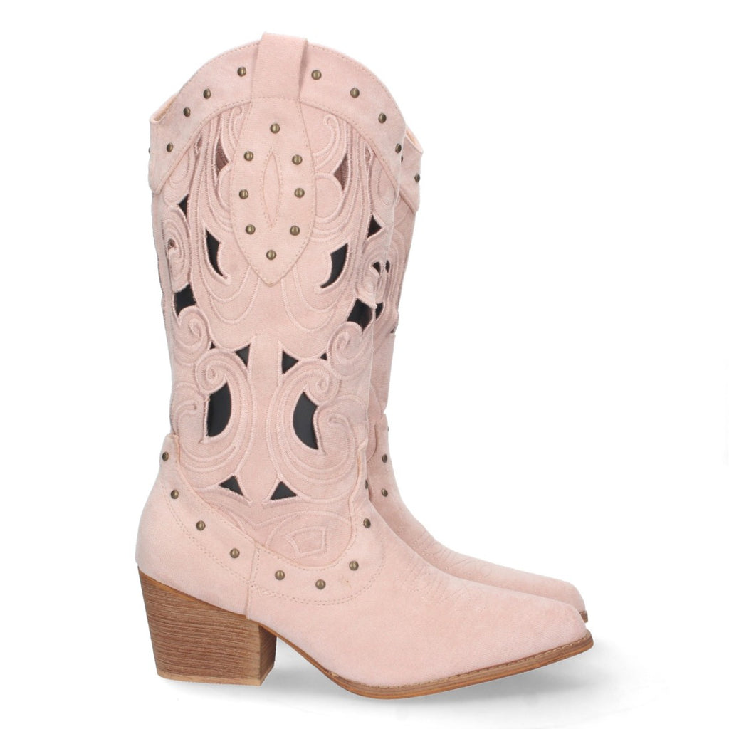 Botas con Tacón, Calados y Tachuelas - Rosa